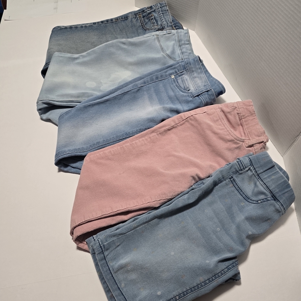 Girls' Size 7 Bundle of Blue Denim And Pink Corduroy Pants And Shorts.